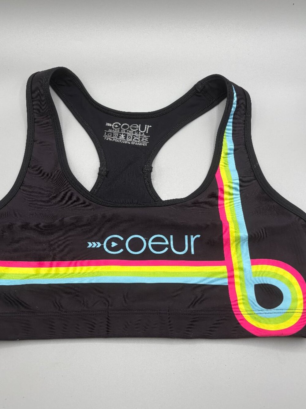 Coeur Women Cycling Sports Bra LG Black Neon Stripe Racerback Activewear No Pads